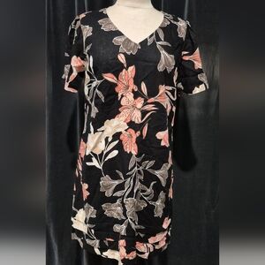 Nicole Miller Black Dress with Pink and Cream Floral Design